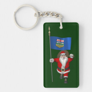 Santa Claus With Flag Of Alberta CDN Key Ring