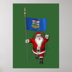 Santa Claus With Flag Of Alberta CDN Poster