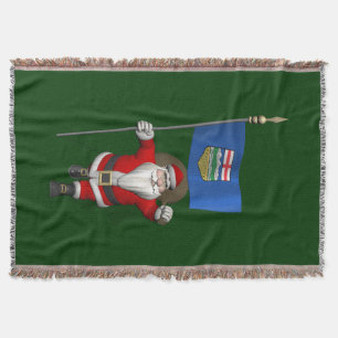 Santa Claus With Flag Of Alberta CDN Throw Blanket