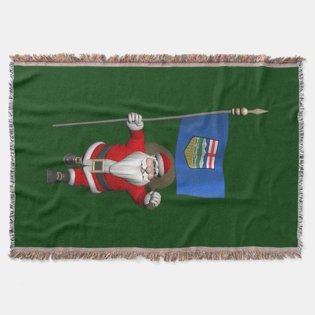 Santa Claus With Flag Of Alberta CDN Throw Blanket (Front)