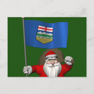 Santa Claus With Flag Of Alberta Holiday Postcard