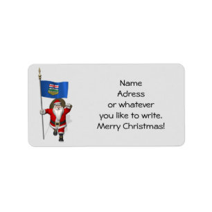 Santa Claus With Flag Of Alberta Label