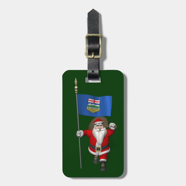 Santa Claus With Flag Of Alberta Luggage Tag (Front Vertical)