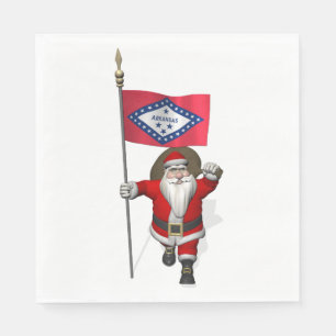Santa Claus With Flag Of Arkansas Napkin