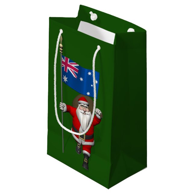 Santa Claus With Flag Of Australia Small Gift Bag (Front Angled)