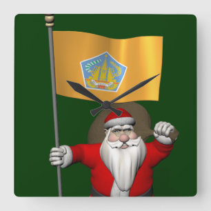 Santa Claus With Flag Of Bali Square Wall Clock