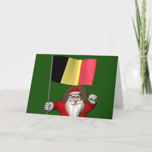 Santa Claus With Flag Of Belgium Holiday Card