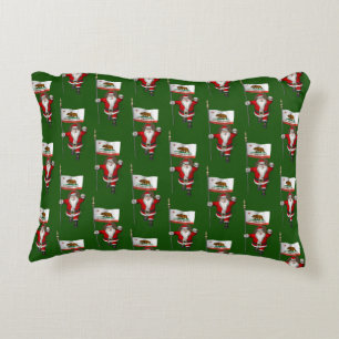 Santa Claus With Flag Of California Decorative Cushion
