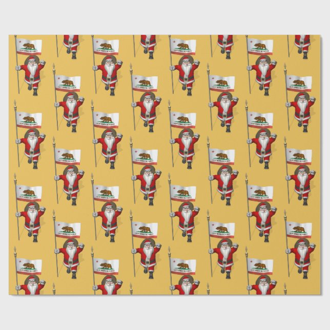 Santa Claus With Flag Of California Wrapping Paper (Flat)