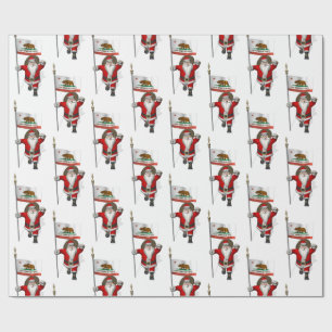 Santa Claus With Flag Of California Wrapping Paper