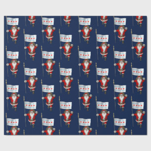 Santa Claus With Flag Of Chicago Wrapping Paper
