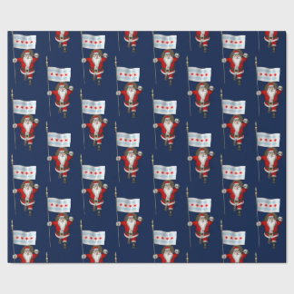 Santa Claus With Flag Of Chicago Wrapping Paper