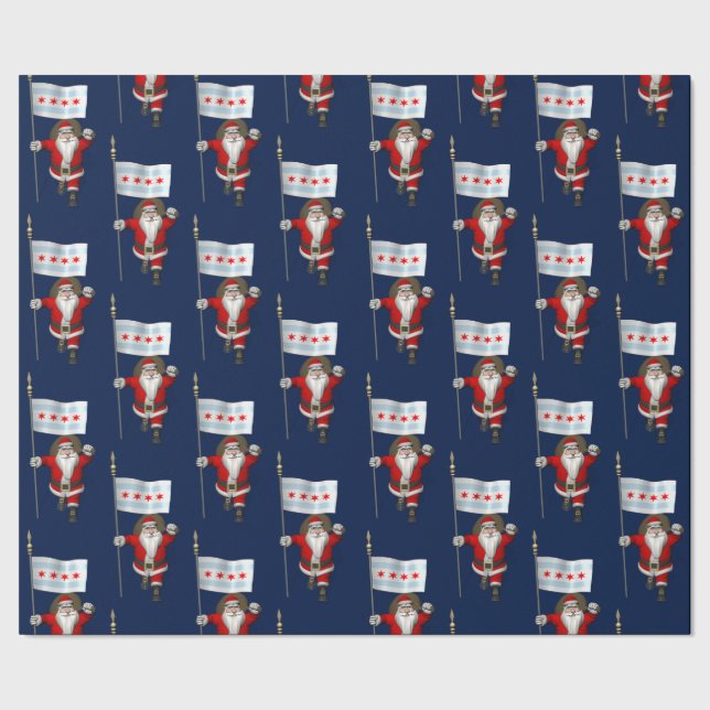 Santa Claus With Flag Of Chicago Wrapping Paper (Seam)