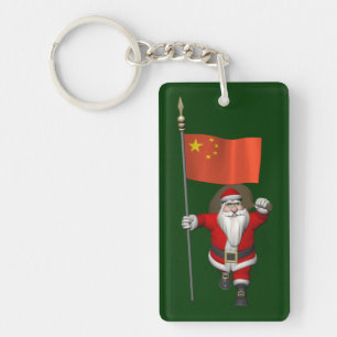 Santa Claus With Flag Of China Key Ring