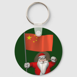 Santa Claus With Flag Of China Key Ring