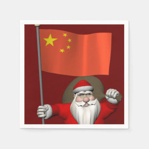 Santa Claus With Flag Of China Napkin