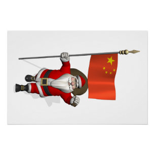 Santa Claus With Flag Of China Poster