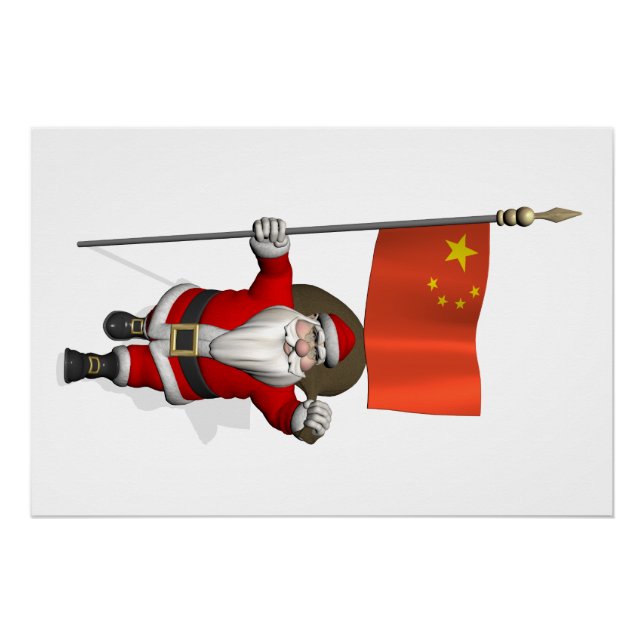 Santa Claus With Flag Of China Poster (Front)
