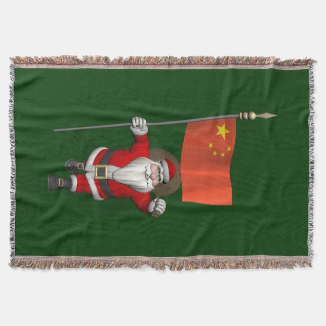 Santa Claus With Flag Of China Throw Blanket (Front)