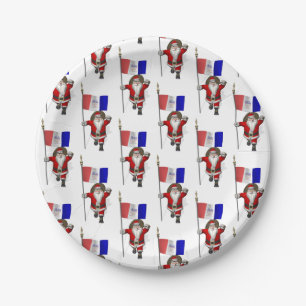 Santa Claus With Flag Of Cleveland Paper Plate