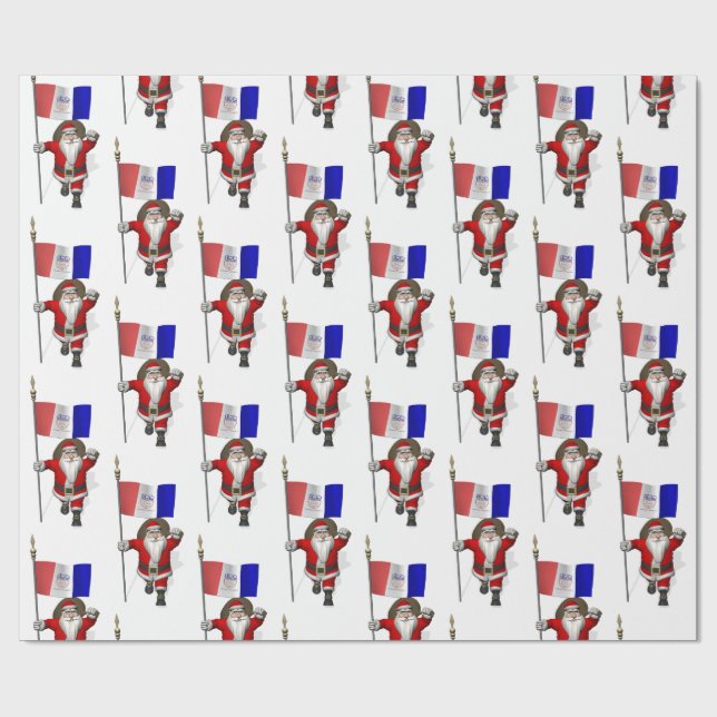 Santa Claus With Flag Of Cleveland Wrapping Paper (Flat)