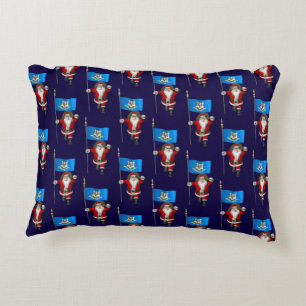 Santa Claus With Flag Of Connecticut Decorative Cushion