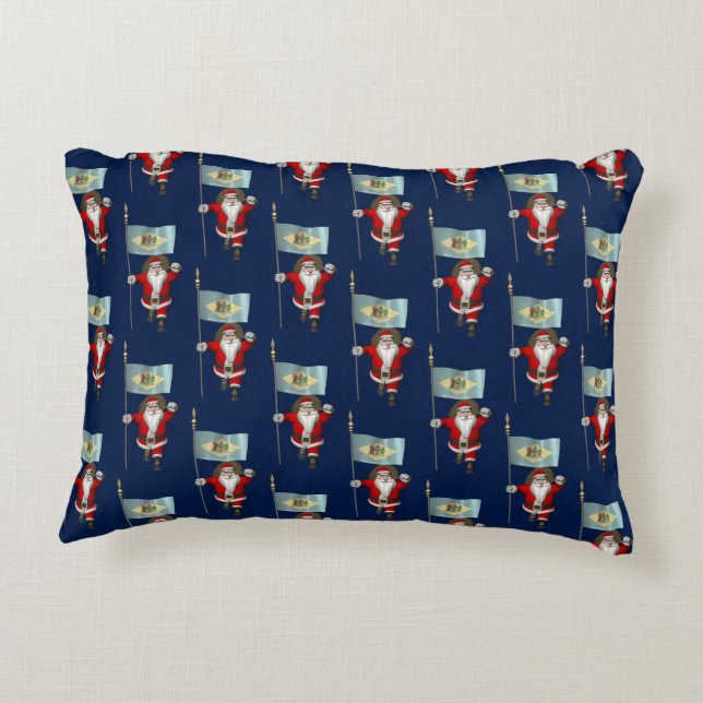 Santa Claus With Flag Of Delaware Decorative Cushion (Back)