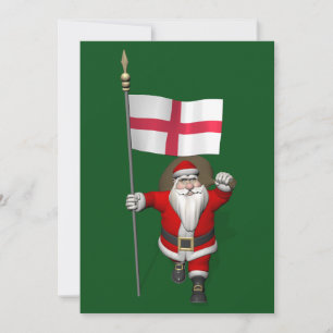 Santa Claus With Flag Of England Holiday Card
