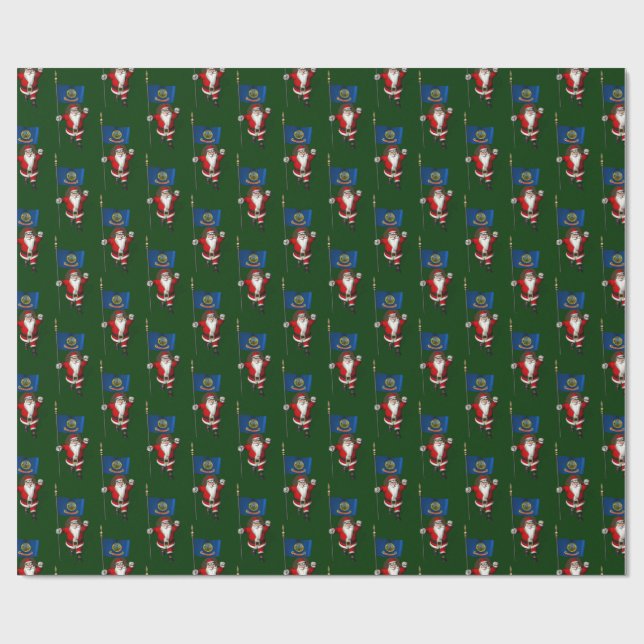 Santa Claus With Flag Of  Idaho Wrapping Paper (Flat)
