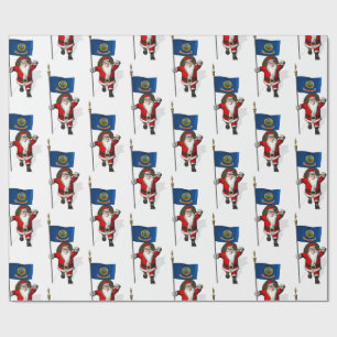 Santa Claus With Flag Of  Idaho Wrapping Paper