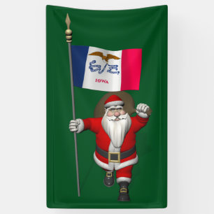 Santa Claus With Flag Of Iowa Banner