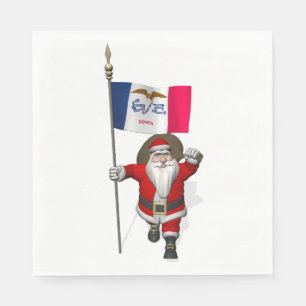 Santa Claus With Flag Of Iowa Napkin