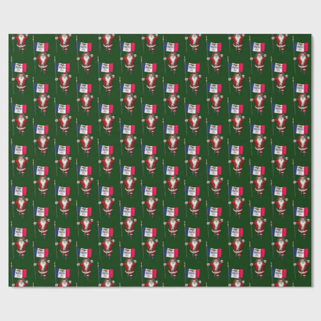 Santa Claus With Flag Of Iowa Wrapping Paper (Flat)