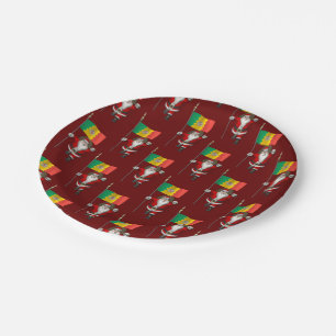 Santa Claus With Flag Of Los Angeles Paper Plate