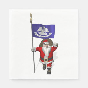 Santa Claus With Flag Of Louisiana Napkin