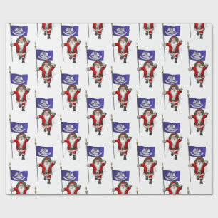 Santa Claus With Flag Of  Louisiana Wrapping Paper