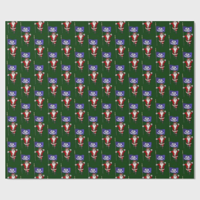 Santa Claus With Flag Of  Louisiana Wrapping Paper (Flat)