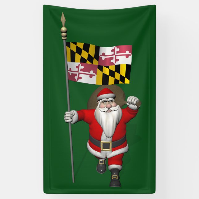 Santa Claus With Flag Of Maryland Banner (Vertical)