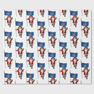 Santa Claus With Flag Of Michigan Wrapping Paper