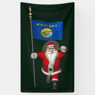 Santa Claus With Flag Of Montana Banner