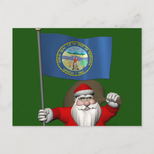 Santa Claus With Flag Of Nebraska Holiday Postcard