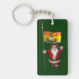 Santa Claus With Flag Of New Brunswick CDN Key Ring