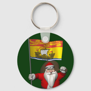 Santa Claus With Flag Of New Brunswick CDN Key Ring