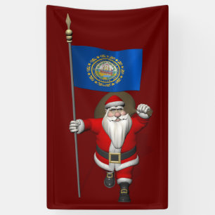 Santa Claus With Flag Of New Hampshire Banner