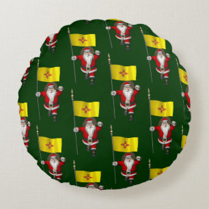 Santa Claus With Flag Of New Mexico Round Cushion