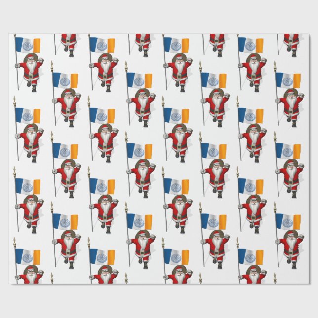 Santa Claus With Flag Of New York City Wrapping Paper (Flat)