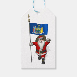 Santa Claus With Flag Of New York US State Gift Tags