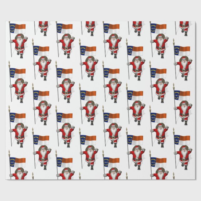 Santa Claus With Flag Of North Carolina Wrapping Paper (Flat)