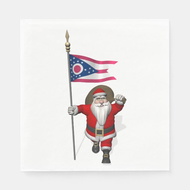 Santa Claus With Flag Of Ohio Napkin (Front)