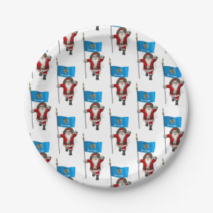 Santa Claus With Flag Of Oklahoma Paper Plate